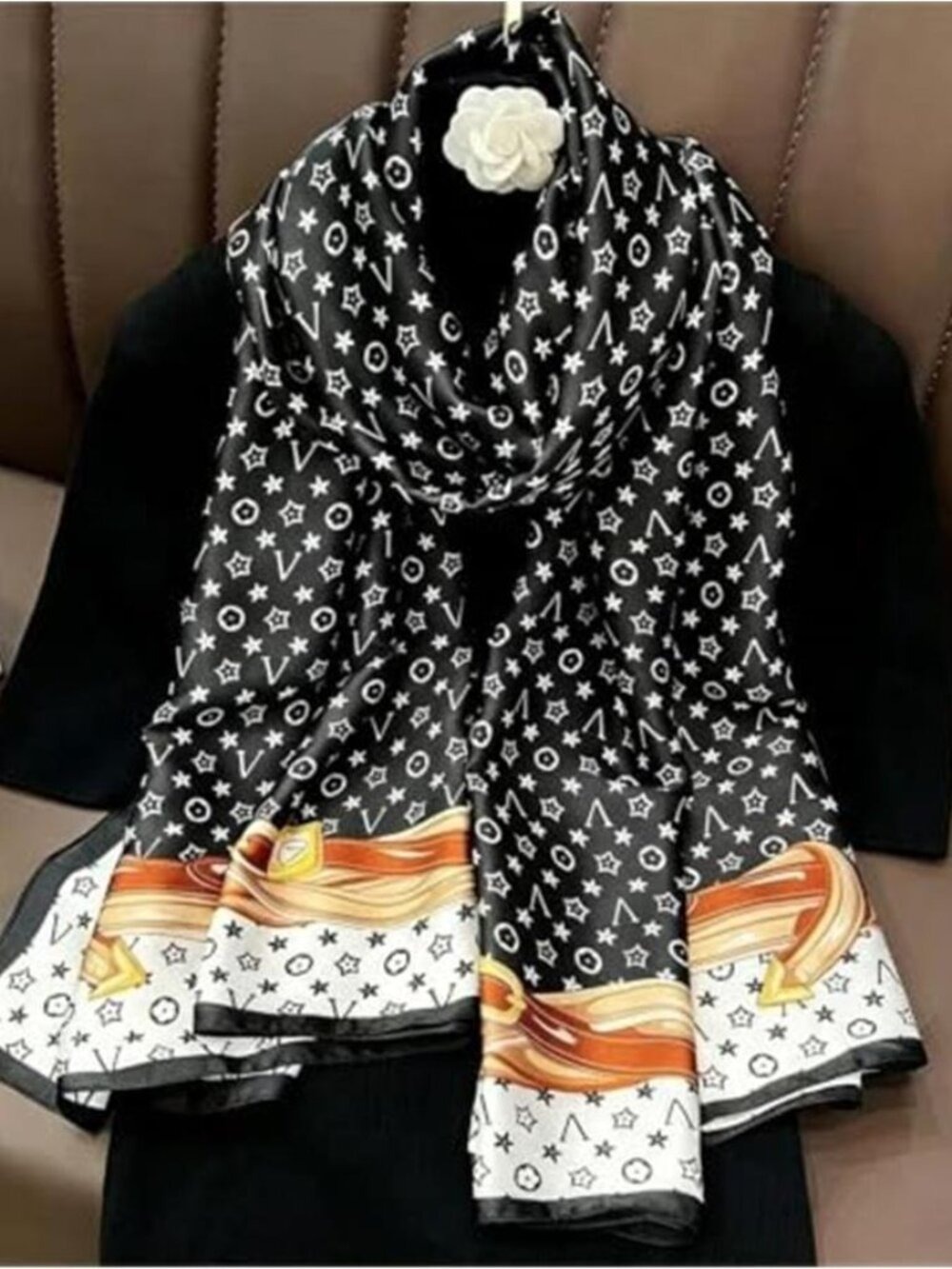 Women's Black White Oversized Satin Silk Scarf Shawl Wrap